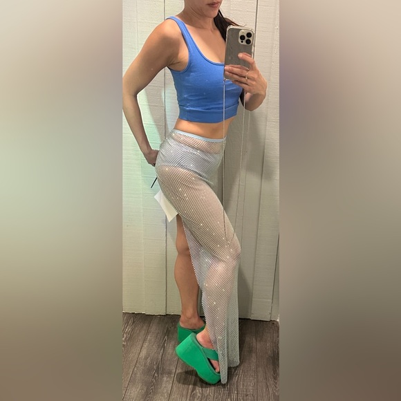 Debase De Base High Low Fishnet Rhinestone Crystal Mesh Maxi Skirt S blue - Picture 5 of 6